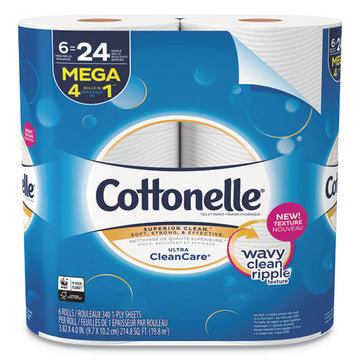Cottonelle® Ultra Cleancare Toilet Paper, Strong Tissue, Mega Rolls, Septic Safe, 1-ply, White, 340 Sheets-roll, 6 Rolls-pack, 6 Packs-ct freeshipping - TVN Wholesale